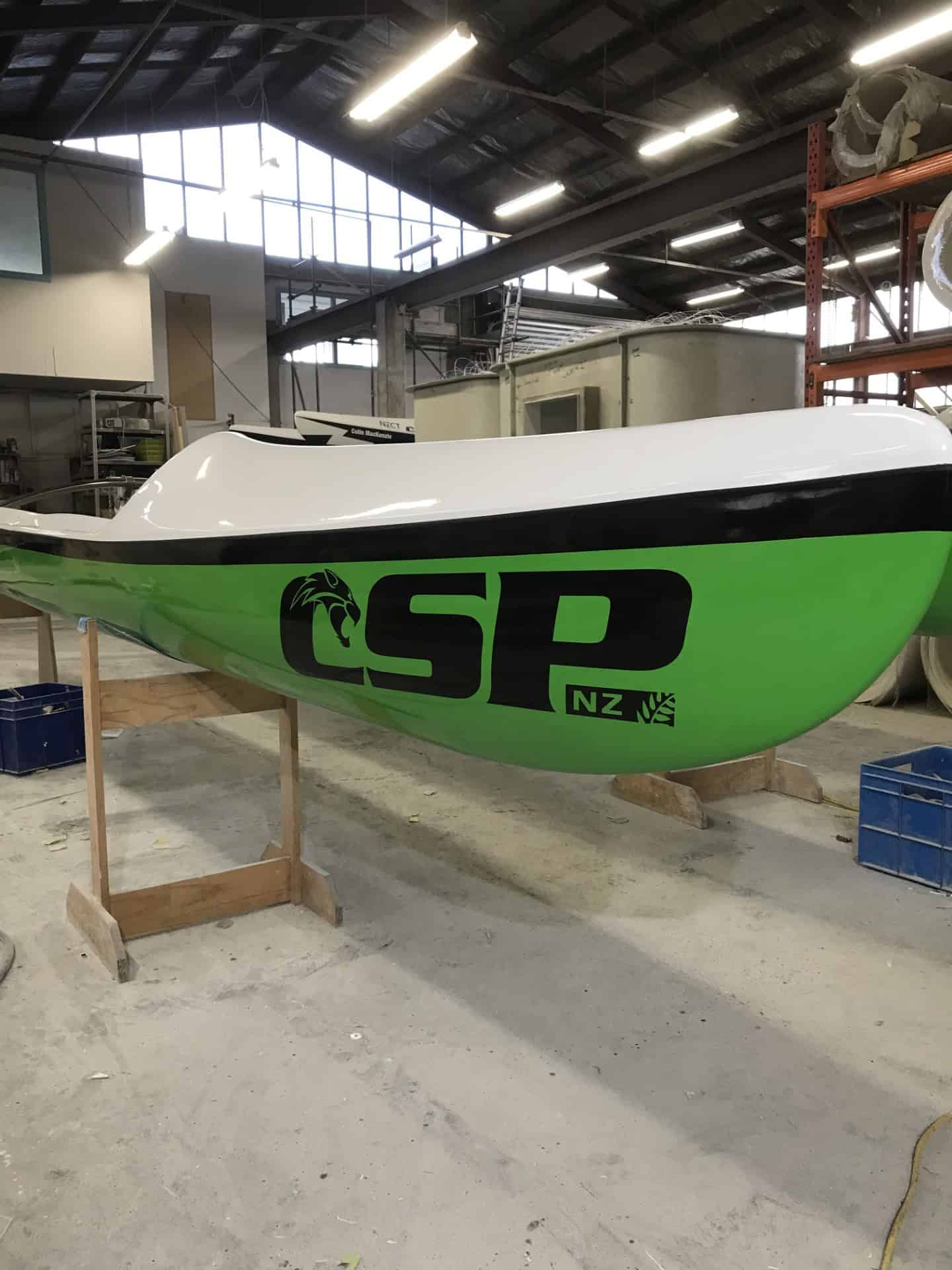 The WIldCat surf canoe being produced in The Composite Groups Christchurch factory