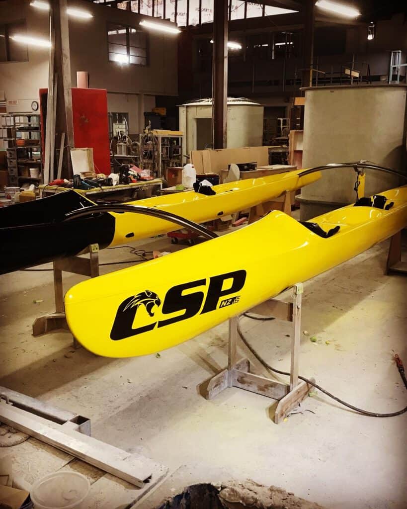 The WIldCat surf canoe being produced in The Composite Groups Christchurch factory
