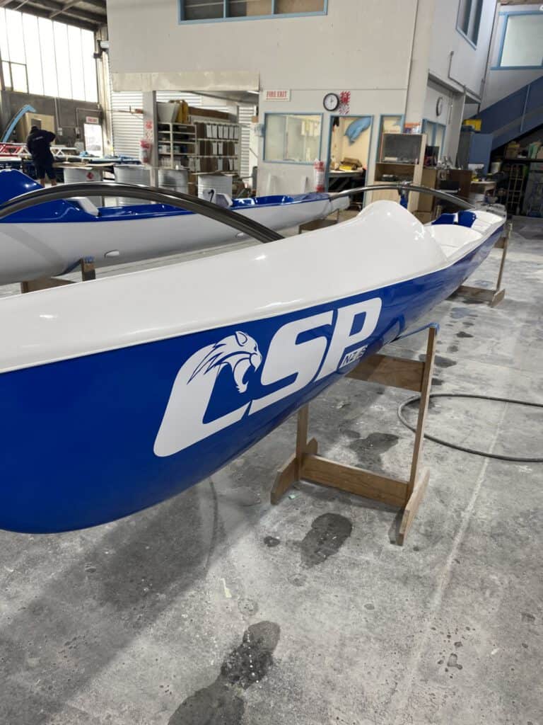 The WIldCat surf canoe being produced in The Composite Groups Christchurch factory